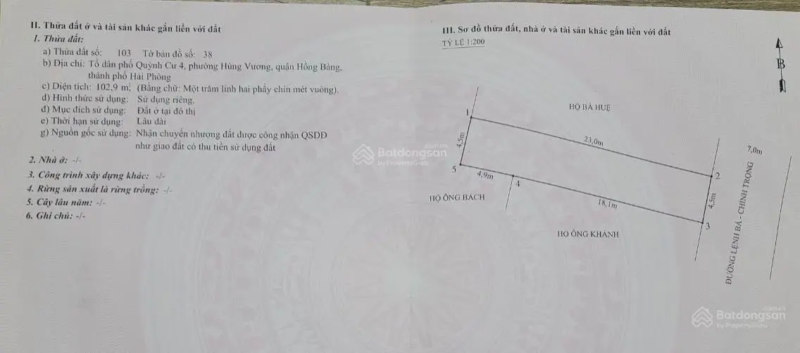 Bán lô đất mặt đường Lệnh Bá Chính Trọng - Hùng Vương - Hồng Bàng. Giá cực tốt 24,xx tr /m2