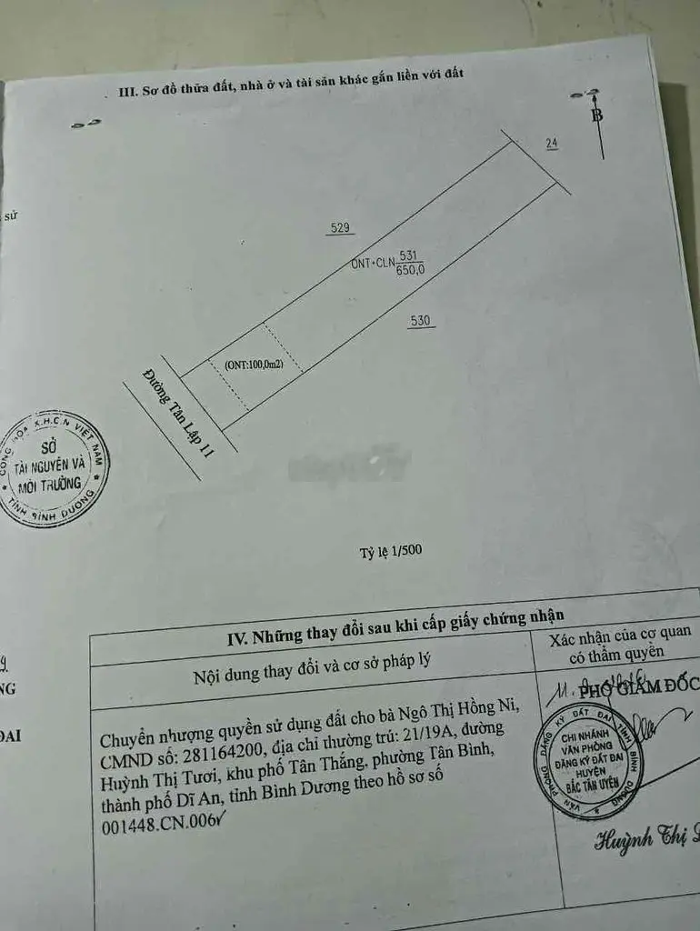 BÁN ĐẤT SÁT VSIP III, ĐƯỜNG SỐ 11 TÂN LẬP