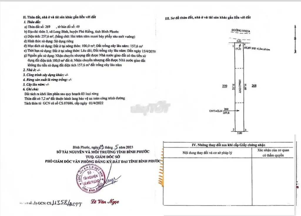 Siêu phẩm 269m2 thổ cư đường nhựa gần chợ Long Bình, giá 190trđ