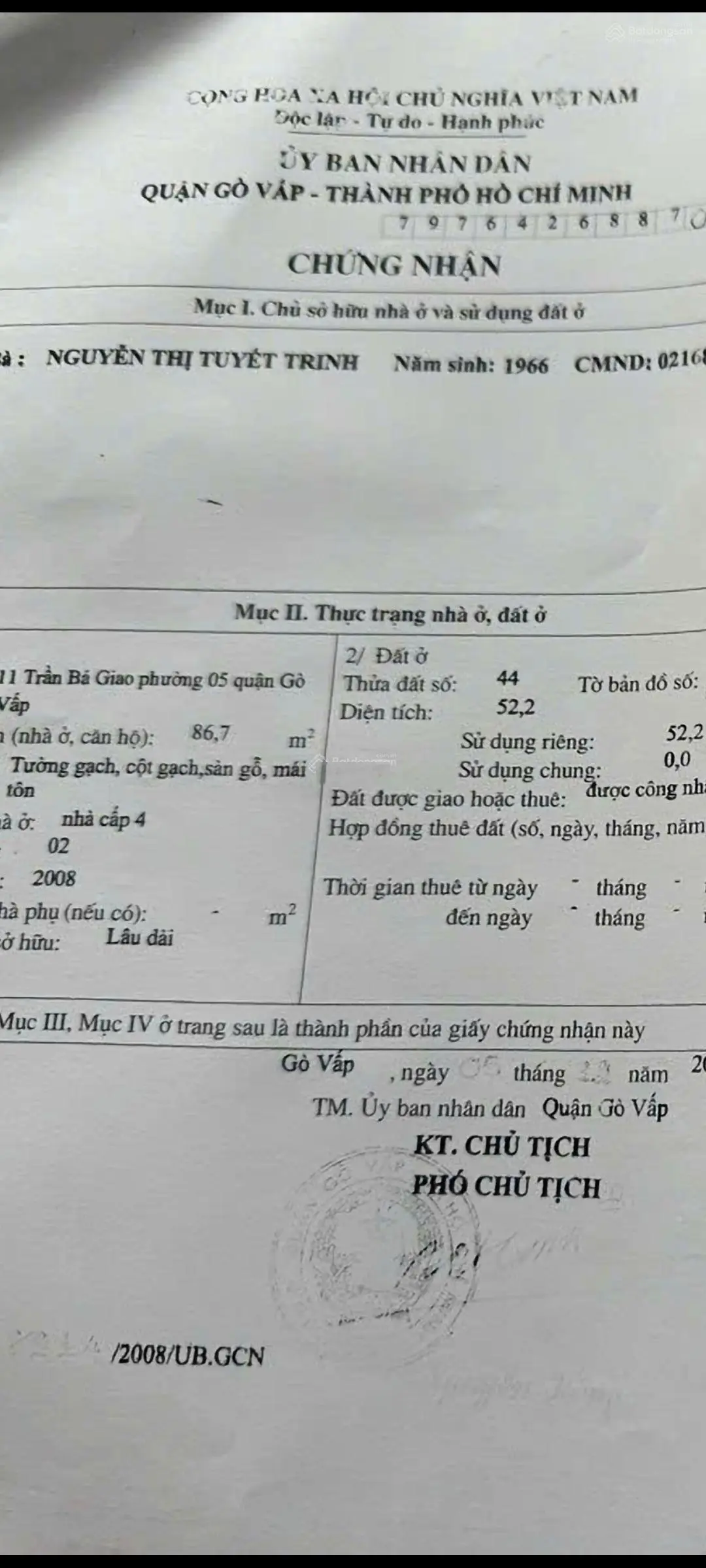 Nhà 1lầu DT lớn, mặt tiền đường Trần Bá Giao, P5, Quận - GV