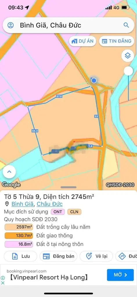 Ngân hàng thanh lý đất 2.615m tại Châu Đức, Tỉnh Bà rịa Vũng Tàu