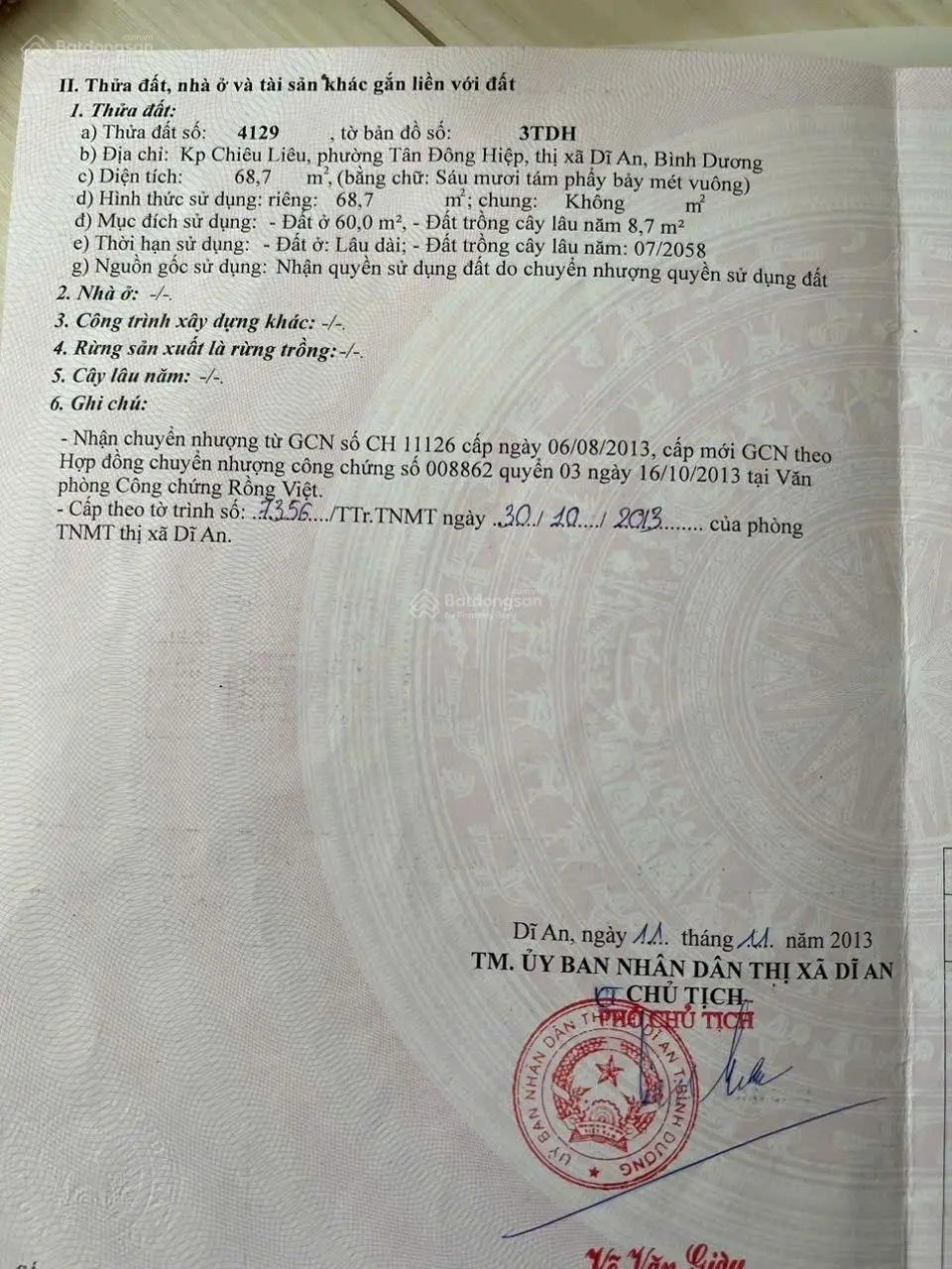 Bán nhà lầu trệt 68.7m2 ngay ngã tư Chiêu Liêu TP Dĩ An