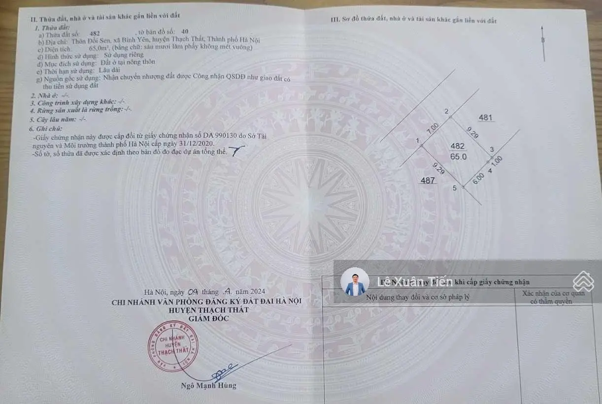 Bán lô đất tại Đường 420, Bình Yên, Thạch Thất. Diện tích 65m2, giá thương lượng
