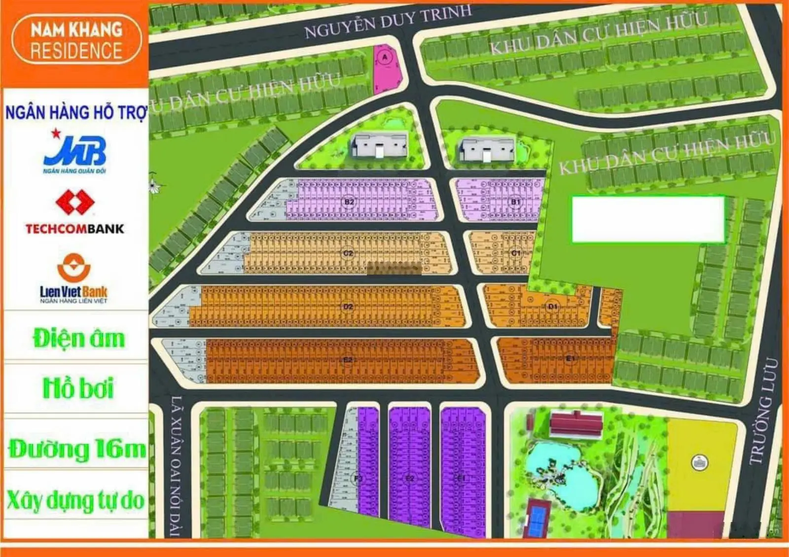Bán lô đất 2 mặt tiền trục chính Nam Khang Nguyễn Duy Trinh, Long Trường, Q9. 200m2/14.5 tỷ TL