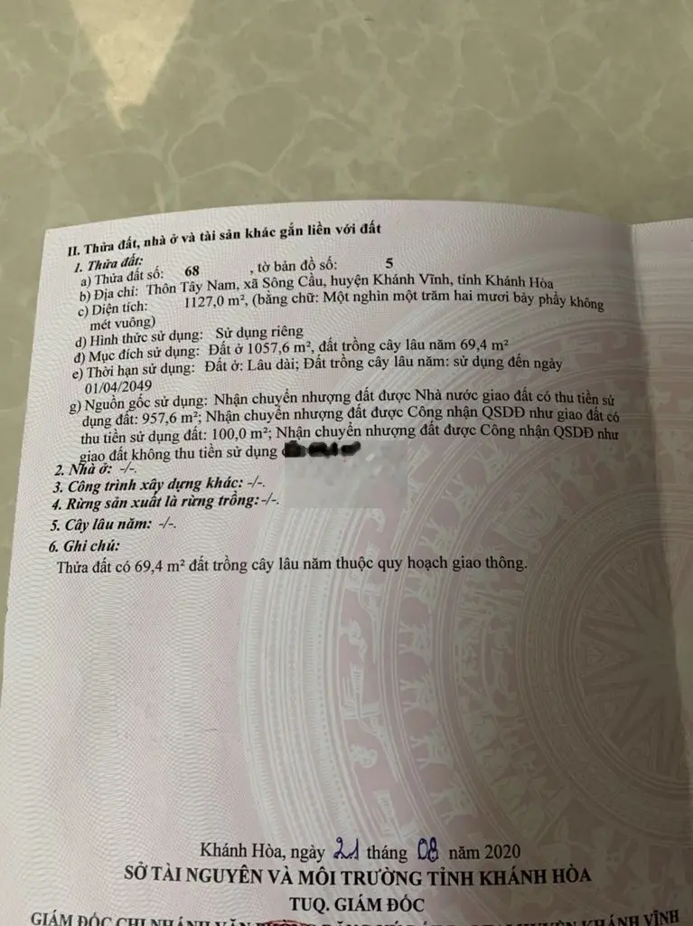Bán đất mặt tiền tỉnh lộ 2, Sông Cầu Khánh Vĩnh, Khánh Hòa