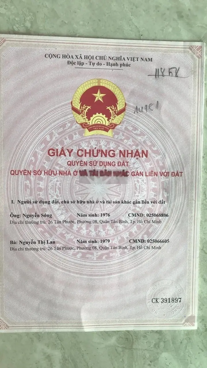 Bán đất + nhà (đất 57m2, DT sàn nhà 209,5m2) giá 9,5 tỷ có thương lượng