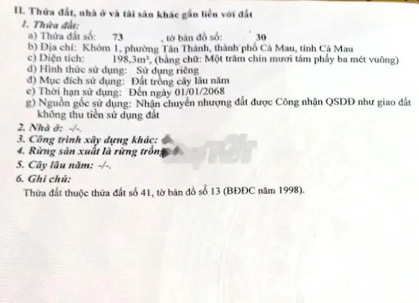 Bán đất phường Tân Thành Cà Mau, lộ nhựa 3.5m. Gần bến xe, Happy Home