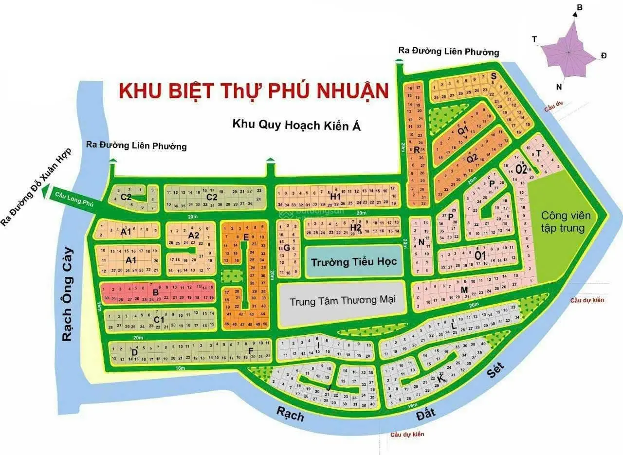 Bán nền biệt thự 290m2 KDC Phú Nhuận, H. Tây Bắc, SHR đường 12m, giá 16,8 tỷ