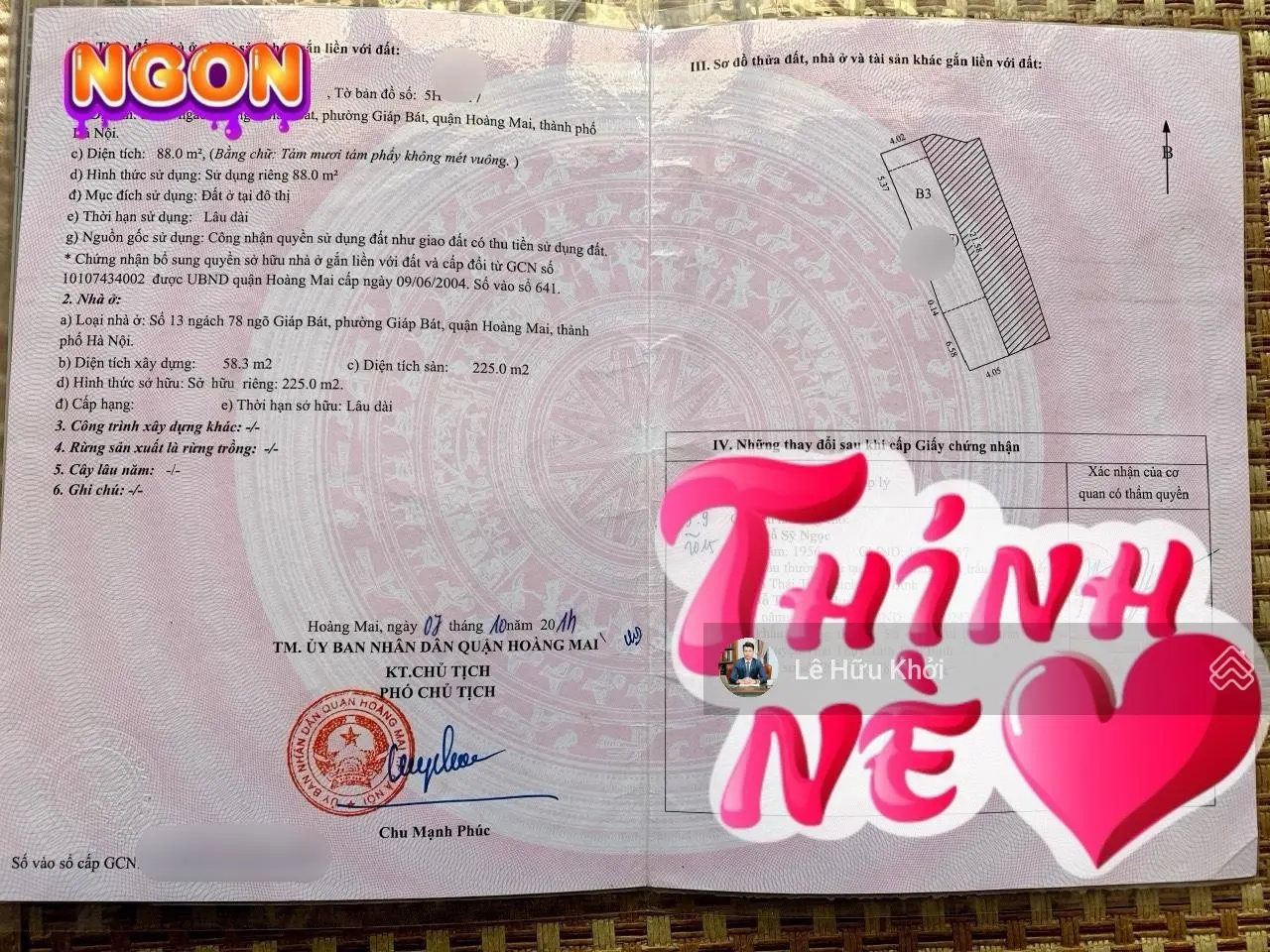 Bán nhà riêng chính chủ 88m2 ngõ Giáp Bát, Hoàng Mai, Hà Nội