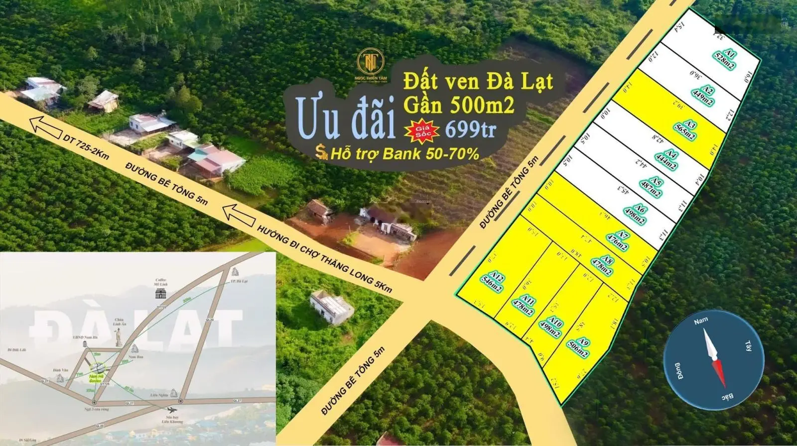 Đất ven Đà Lạt - diện tích lớn - có thổ cư - view tầm nhìn cao - giá đầu