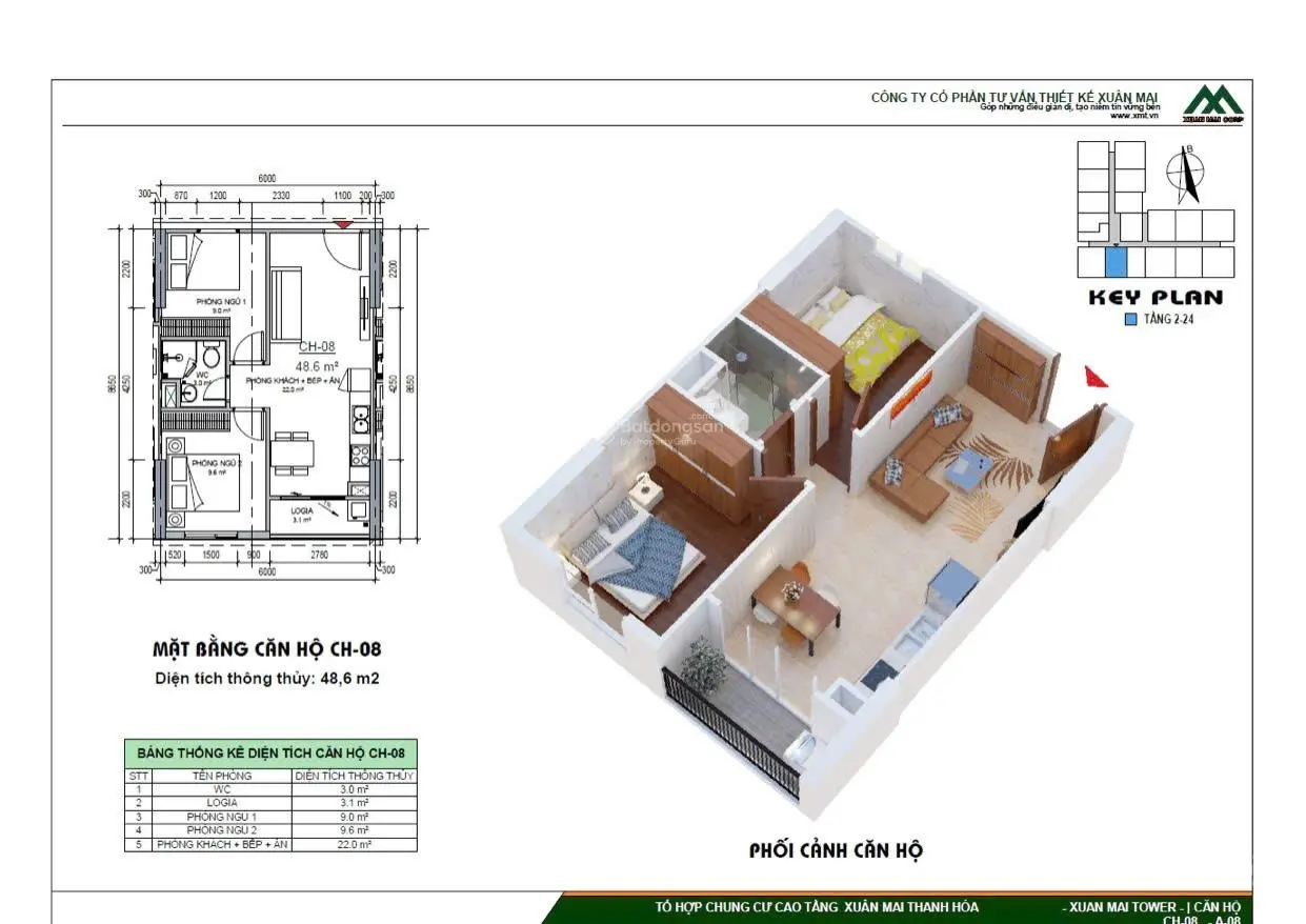 Bán căn 2PN sẵn sổ đỏ, full nội thất đẹp CC Xuân Mai Thanh Hóa. 0969 282 ***