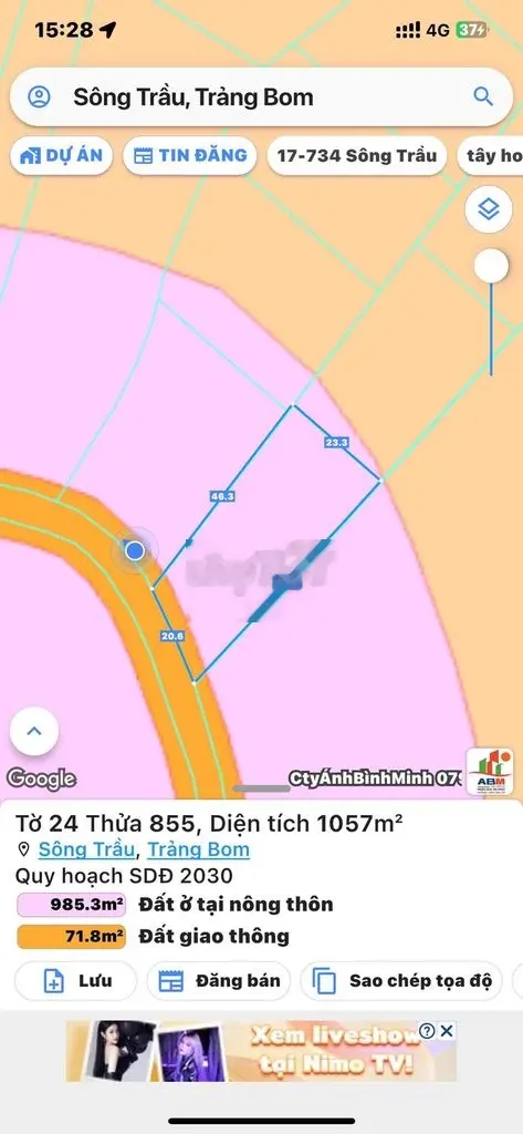 Bán gấp 1 sào Đường Nhựa Sông Trầu 19 giá 1ty9