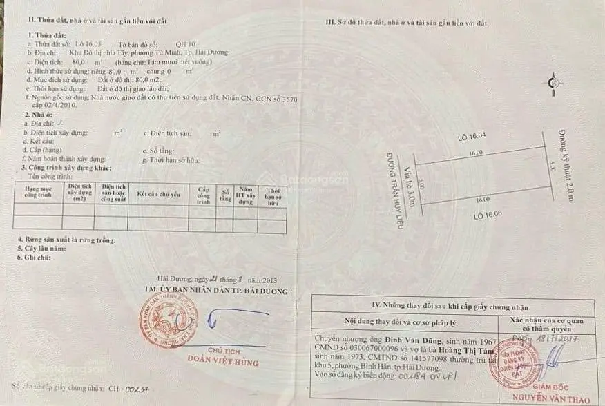 Bán lô đất mặt phố Trần Huy Liệu - KĐT Vạn Lộc - Tứ Minh - Tp Hải Dương