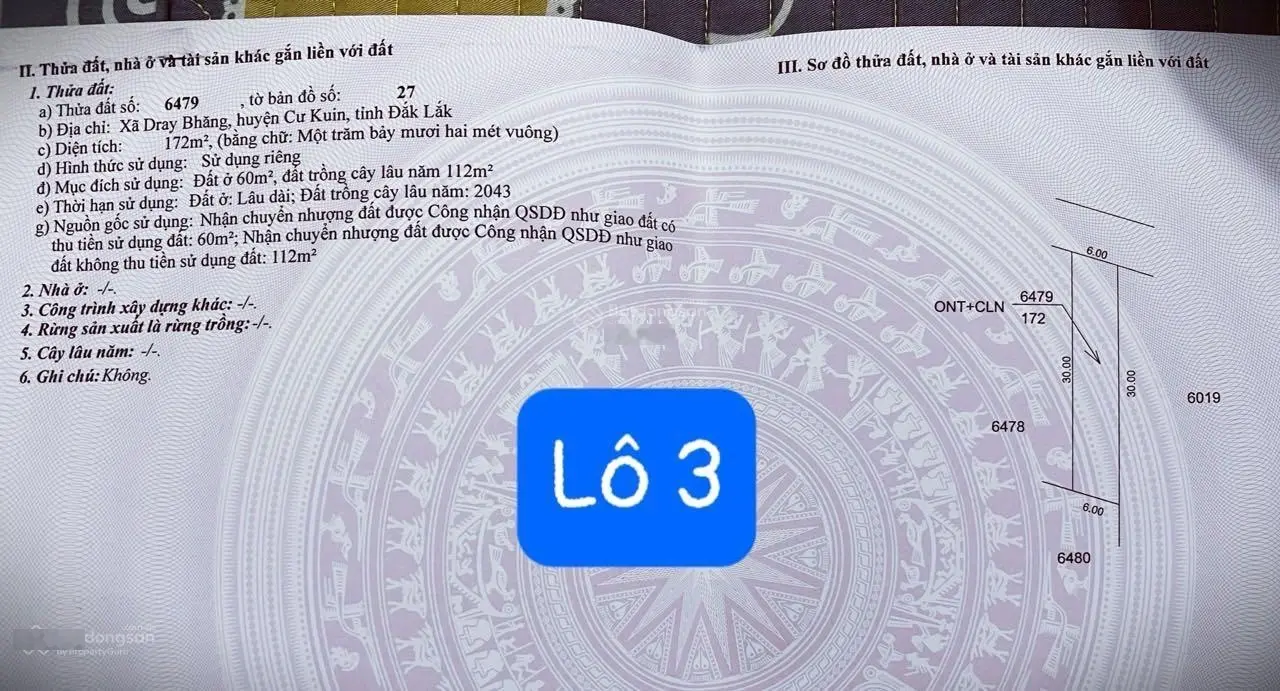 Đất thổ cư gần nhà thờ, trường học tại Dray Băng Cư Kuin, khu bàn cờ