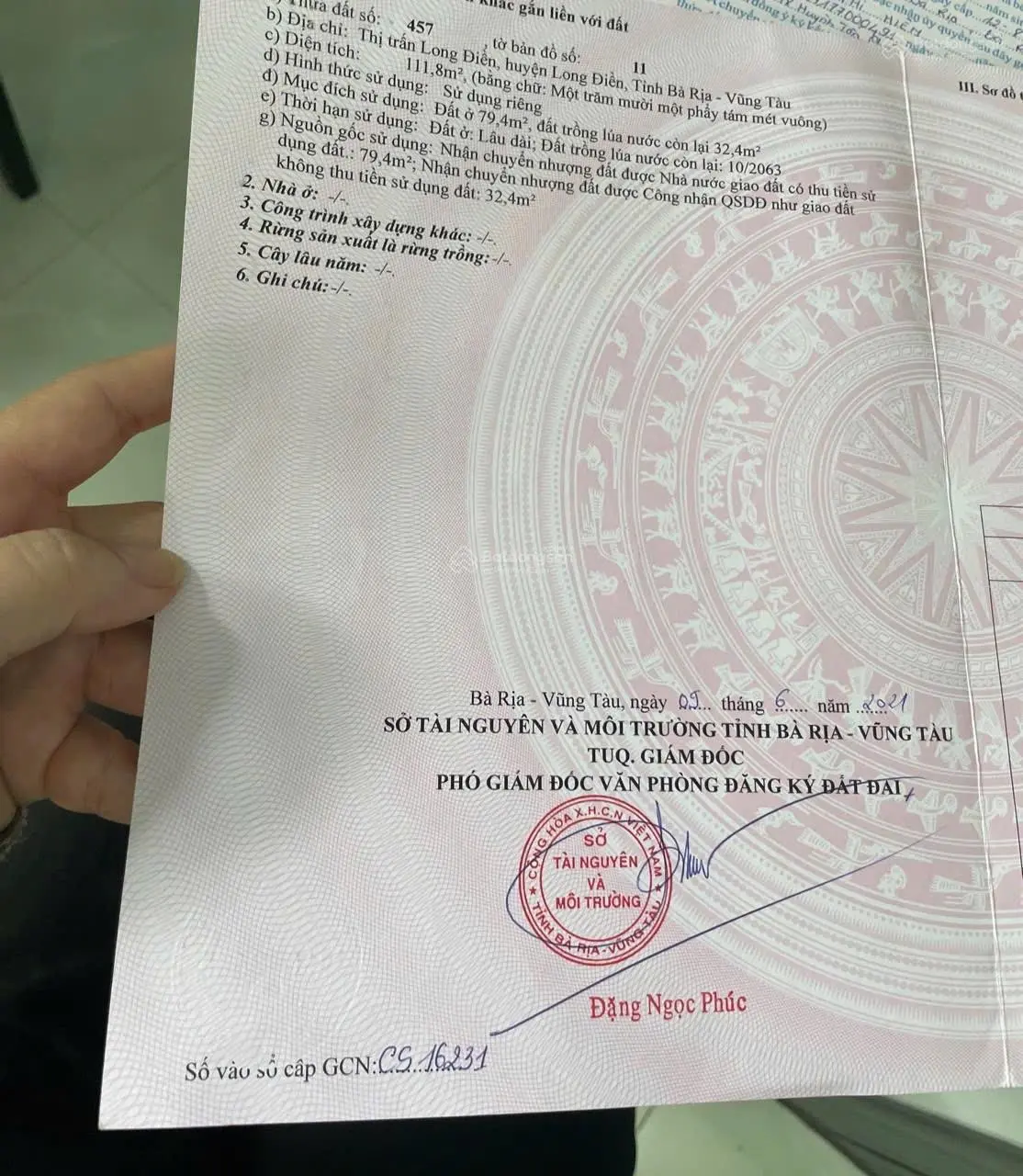 Bán đất 02 mặt tiền đường Võ Thị Sáu, Long Điền, Bà Rịa. BR - VT. Sổ hồng chính chủ