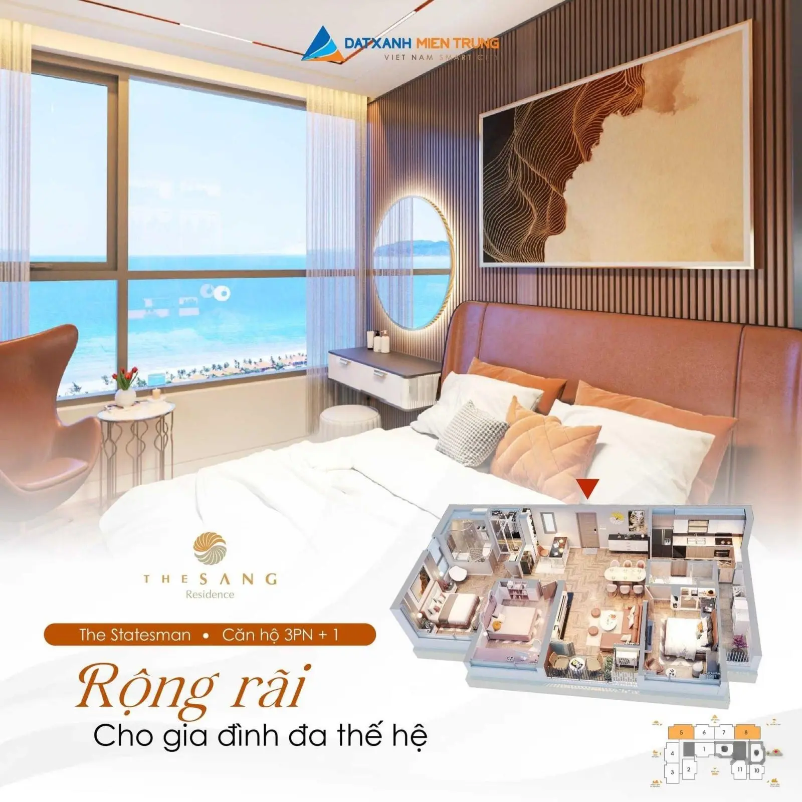 Bán căn 62m2 view biển Mỹ Khê Đà Nẵng giá chỉ 3,4 tỷ rẻ nhất tòa The Sang Residence, sở hữu lâu dài