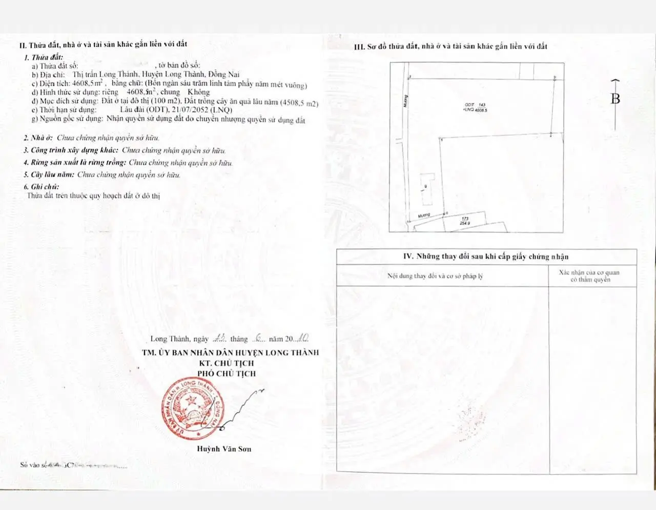 Đất 4,608,5m2, ODT 100m2. Thị Trấn Long Thành. Huyện Long Thành. Đồng Nai