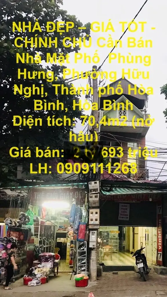 CHÍNH CHỦ Cần Bán Nhà Mặt Phố Phường Hữu Nghị, TP Hòa Bình