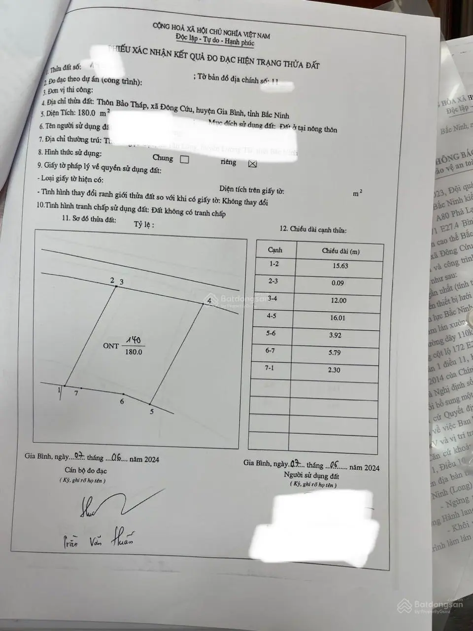 Bán đất Gia Bình Bảo Tháp Đông Cứu khu dân cư 180m2 mặt 12m giá nhỉnh 1 tỷ x đường ô tô chạy