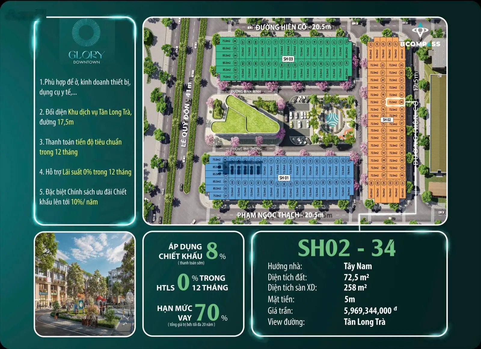 Chủ đầu tư Glory Downtown nhận booking shophouse đường Lê Quý Đôn 0941 391 ***