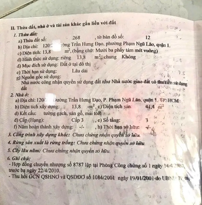Cần bán nhà 120/ Trần Hưng Đạo, Q.1 phones 0778 066 *** Mr Minh
