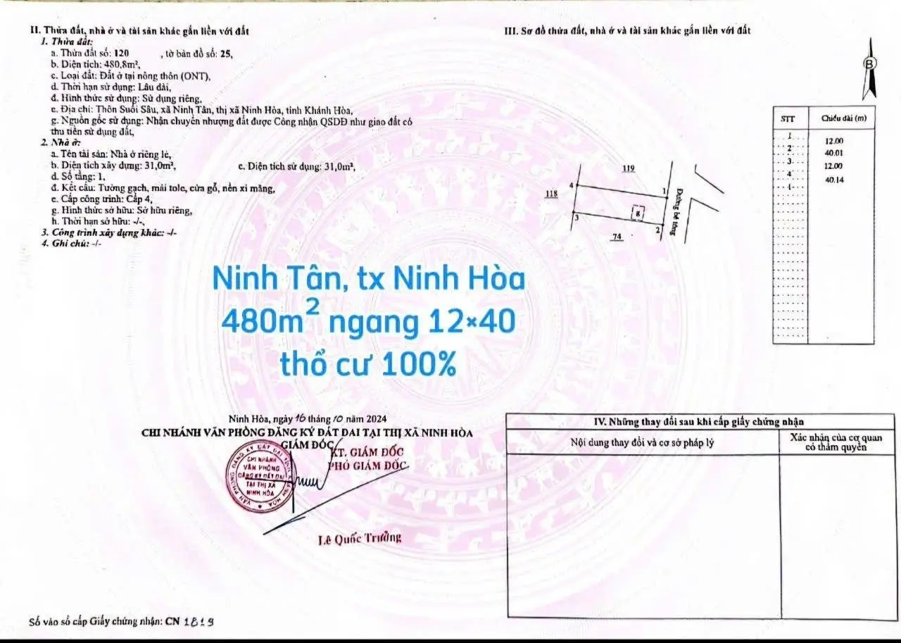 Đất full thổ cư, cách biển hơn 10k, giá chỉ 1,8 triệu/1m tại Ninh Hòa, nhanh tay alo : 0333 039 ***