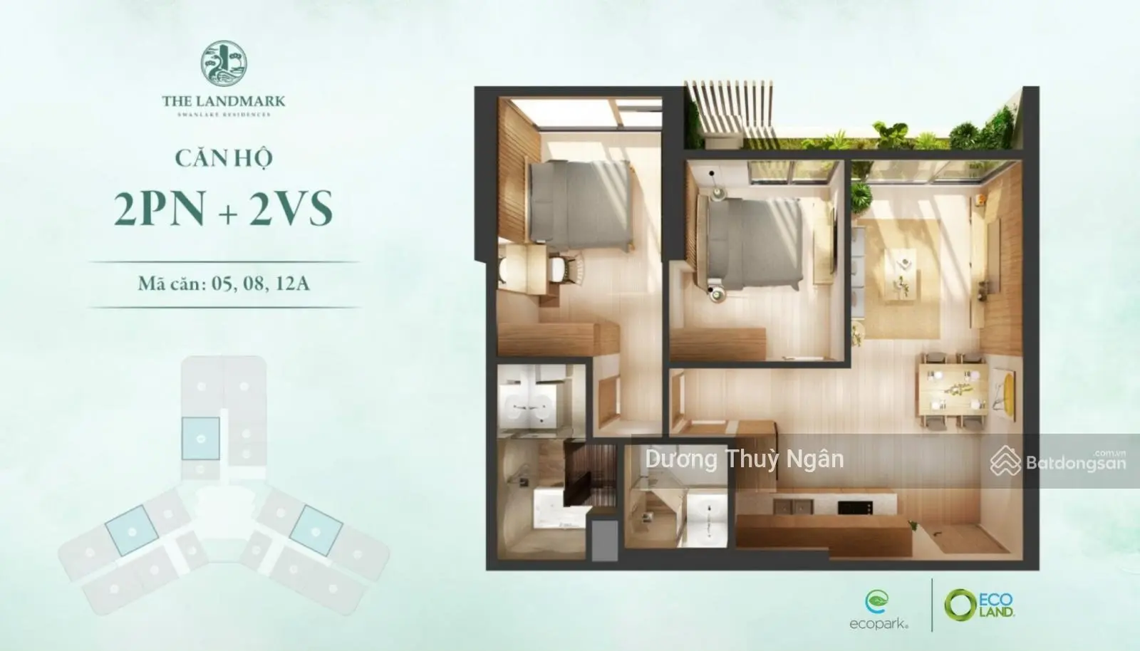 Landmark: Bán căn hộ 2PN 73,84m2 - có ban công hoa - 4,5x tỷ bao phí