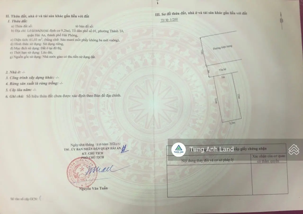 Bán lô đất diện tích 61m2 tại Thành Tô, Hải An. Diện tích 61m2, giá 3,9 tỷ