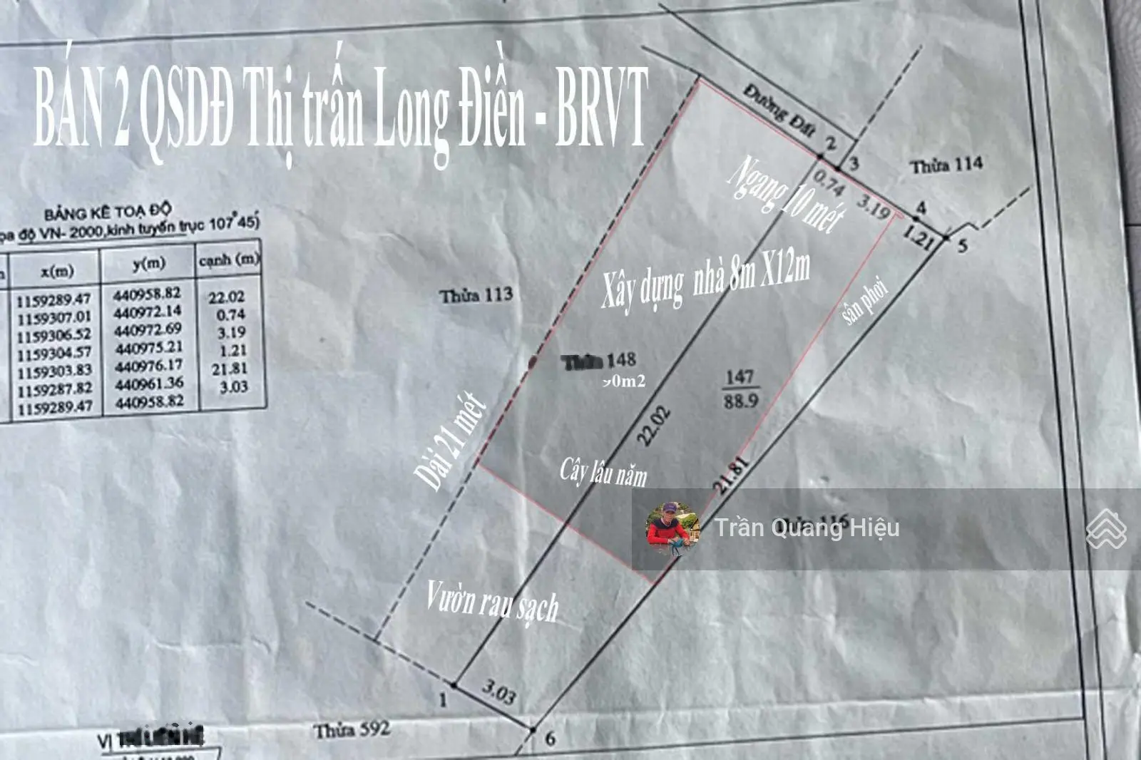 Bán 2 lô đất liền kề 10mx21m - Hẻm Cao Văn Ngọc - TT Long Điền - BRVT