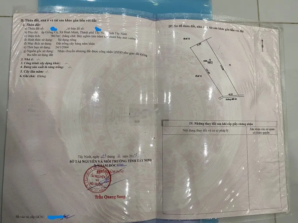 Bán đất 3,5 tỷ, diện tích 7867m2 tại Đường ĐT.785 - Giồng Cà, Xã Bình Minh, Thành phố Tây Ninh, Tây Ninh