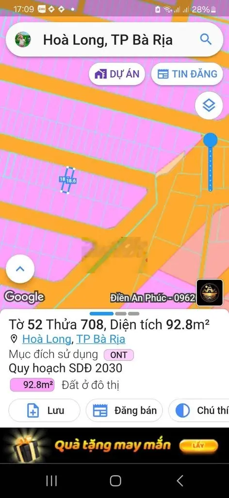 Bán đất Hòa Long Bà Rịa: 92.5m2 thổ cư trục chính Lan Anh 1.2 tỷ