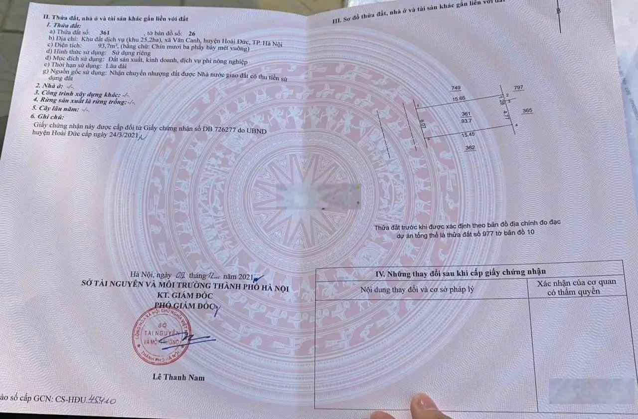 Giá ưu đãi BÁN ĐẤT khu 25ha - tại Xã Vân Canh, Hoài Đức, Hà Nội - 142 triệu/m,- 93.7m