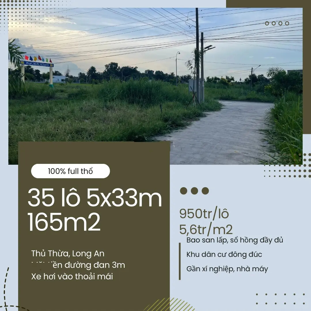 Bán đất chính chủ của Tài 950 triệu VND tại Thủ Thừa, Long An, diện tích 150m2 SHR full thổ