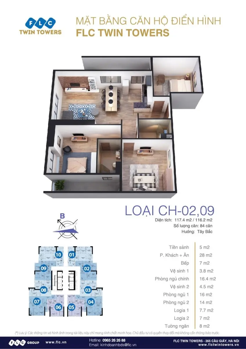Chính chủ bán gấp căn 3Pn-116m có sổ đỏ toà FLC Cầu Giấy Bamboo full đồ giá rẻ nhất toà,có slot oto