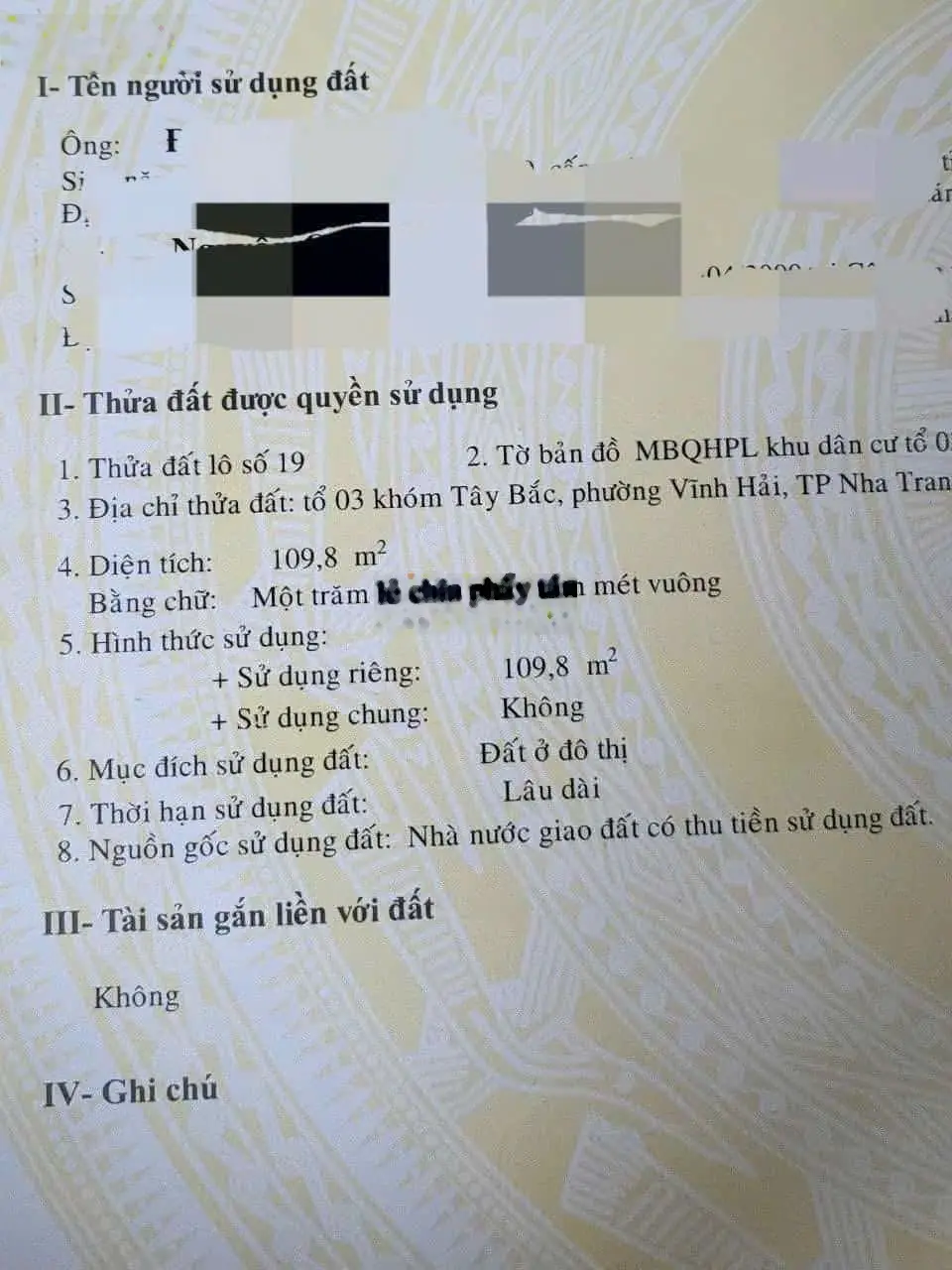 Lô đất đường rộng 10m - sát đường 2/4 - Vĩnh Hải - Nha Trang - cách biển chỉ 1km - giá 3,84 tỷ