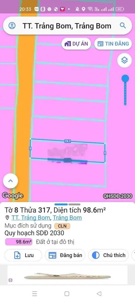 Bán 97m2 Đất Thị Trấn Trảng Bom Sổ riêng