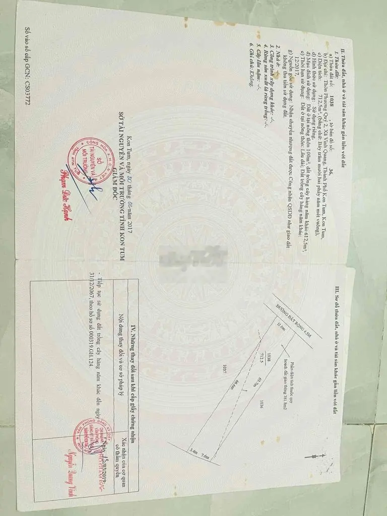 712m2 thổ cư 100m2 sát trung tâm tp.kon tum đường bê tông 4,5m