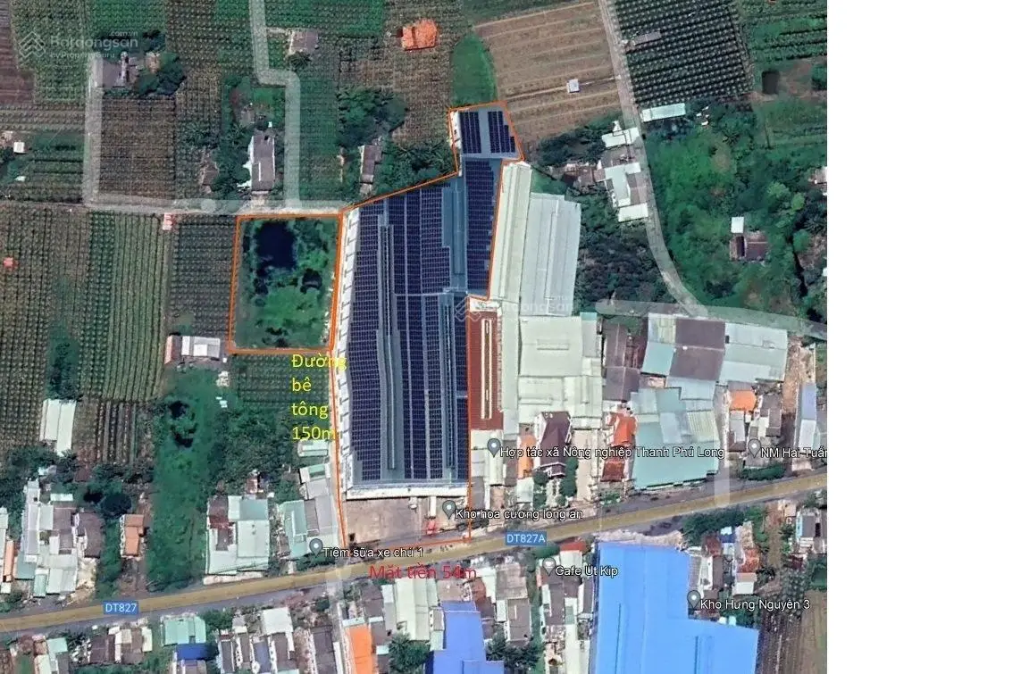 Bán 11.500m2 kho vựa trái cây với 54m mặt tiền TL 827 - Châu Thành, Long An. Giá đầu tư. 0901 421 ***