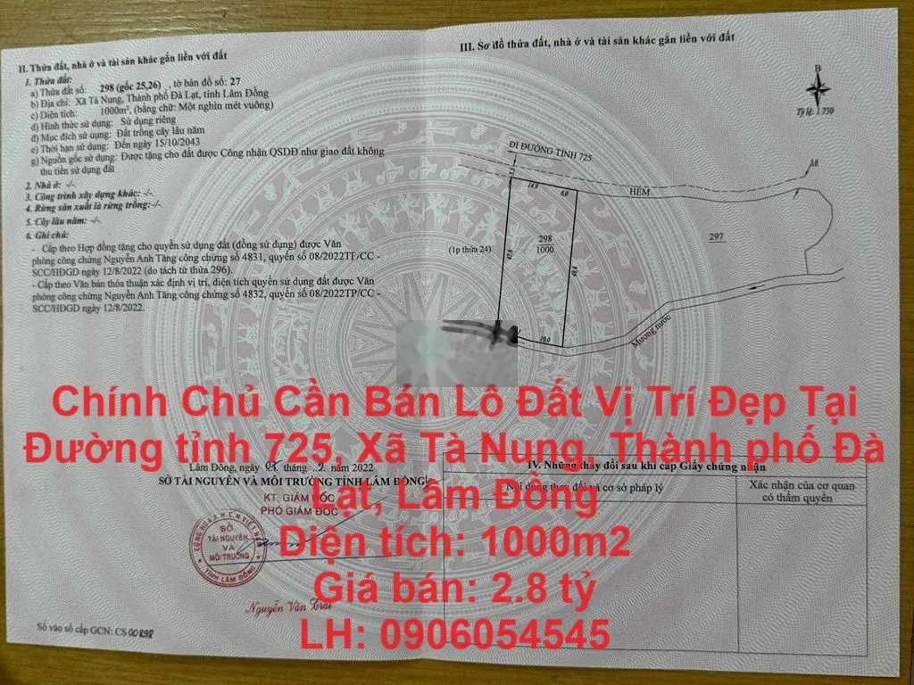 Đất Vị Trí Đẹp Tại Đường tỉnh 725,Xã Tà Nung,Thành phố Đà Lạt,Lâm Đồng