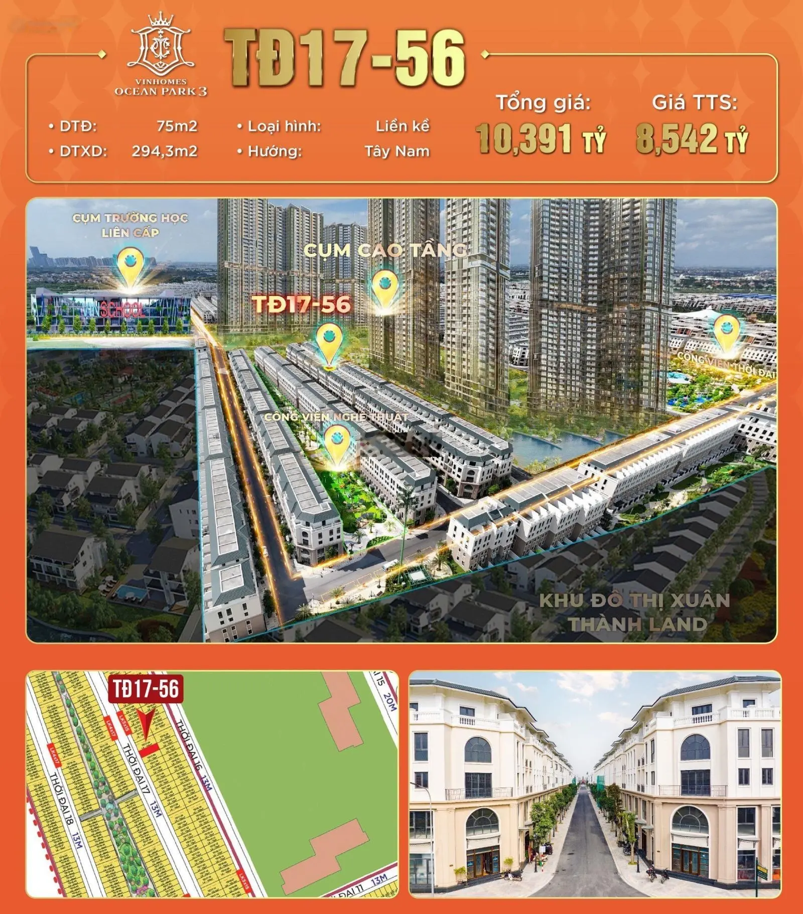 Cần bán nhanh 75m2 giá 8 tỷ phân khu Thời Đại Vinhomes Ocean Park 3