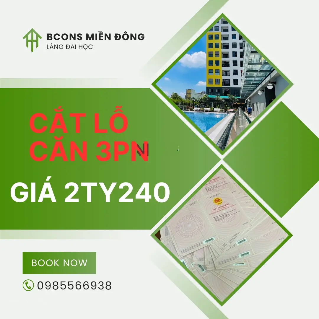 Giảm 200tr- Bán gấp. Căn 3PN2WC- Bcons Miền Đông, Giá còn 2ty240 bao hết thuế phí.