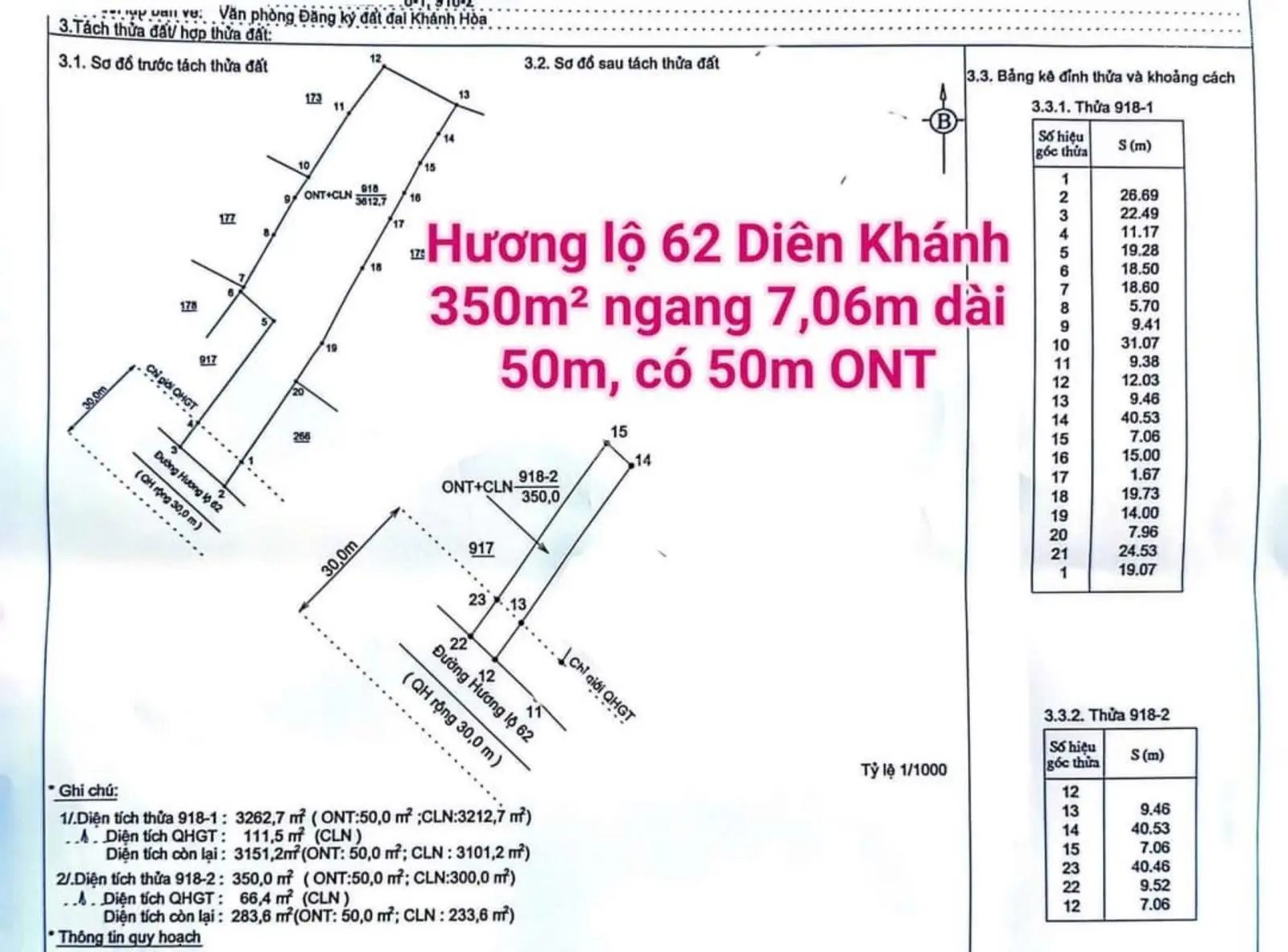 Dân cắt bán, Chỉ 2,6 triệu/1m, có thổ. MT Hương lộ 62 Diên Tân, Diên Khánh