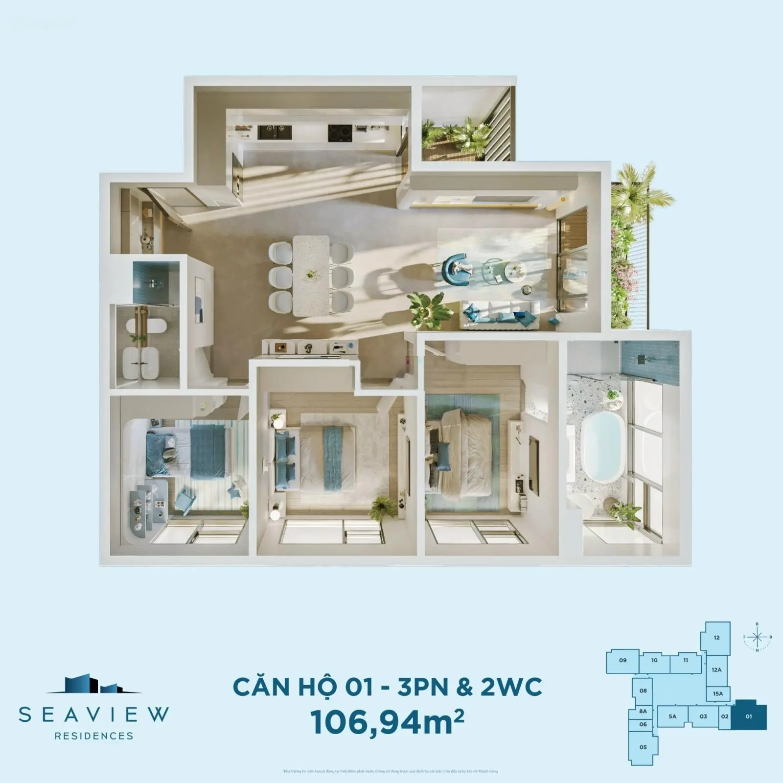 Bán căn hộ 3 phòng ngủ 108m2 chung cư Seaview Residences Eco Central Park Vinh chỉ hơn 3 tỷ