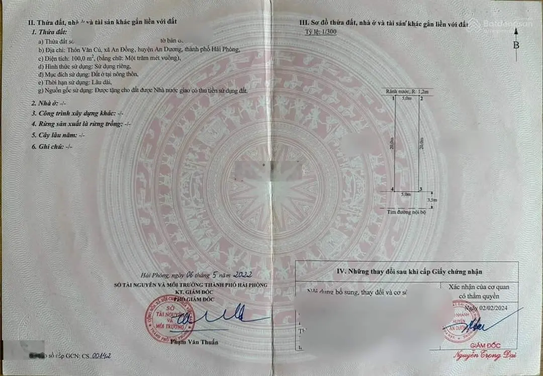 Bán lô duy nhất 100m2, khu phân lô Văn Cú, An Đồng DT: 100m2. Ngang: 5m. Hướng: Nam. Giá 1,8 tỷ