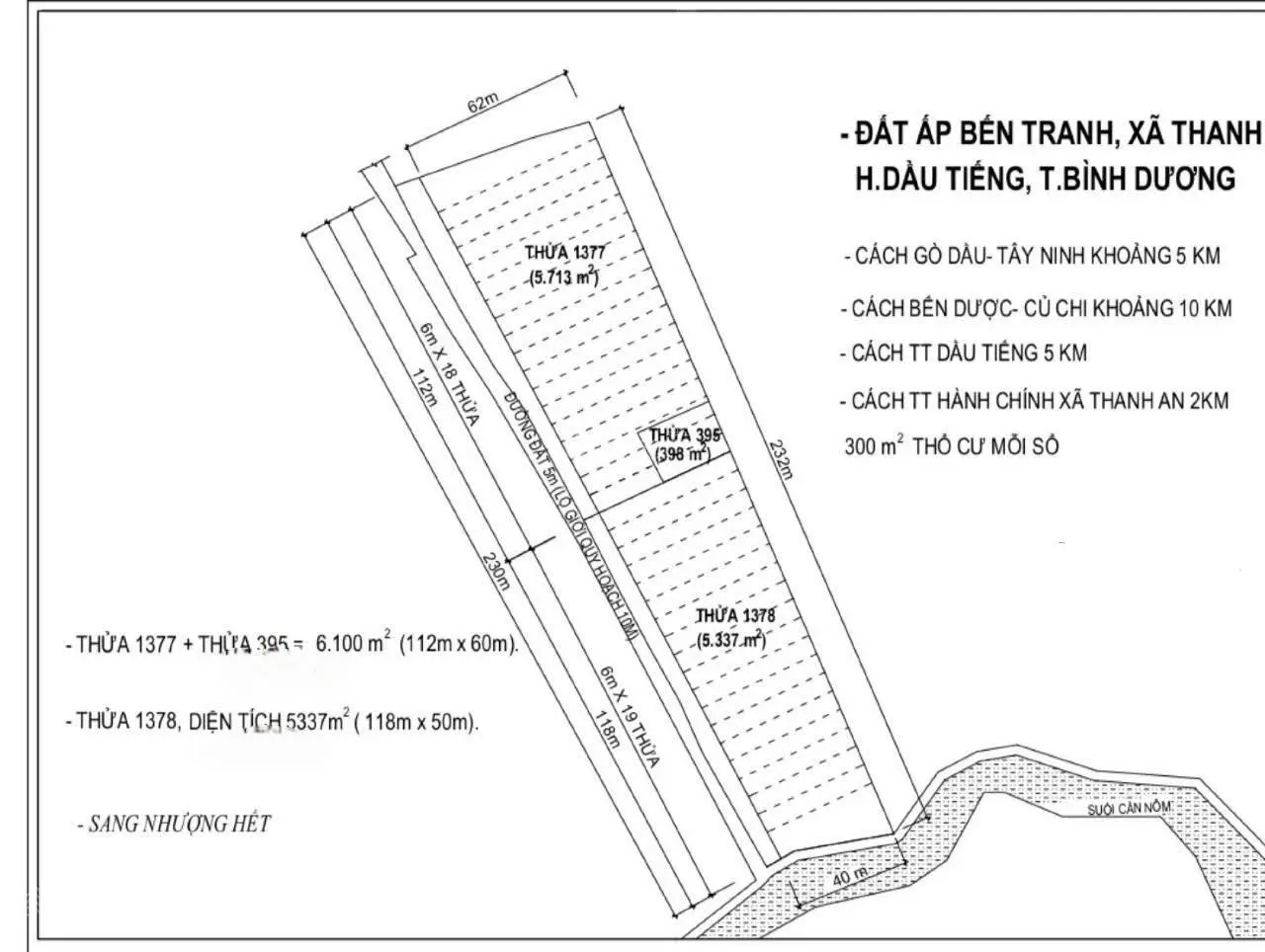 Cần bán lô đất (230 x 50m) - 11.500m2 xã Thanh An, Dầu Tiếng, Bình Dương. Giá 23,8 tỷ 0901 343 ***