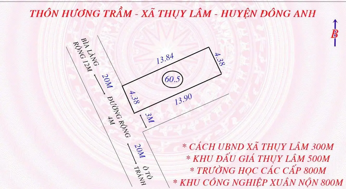 Nhỉnh 2 tỷ có ngay lô góc 60,5m2 tại Hương Trầm, Thuỵ Lâm, Đông Anh