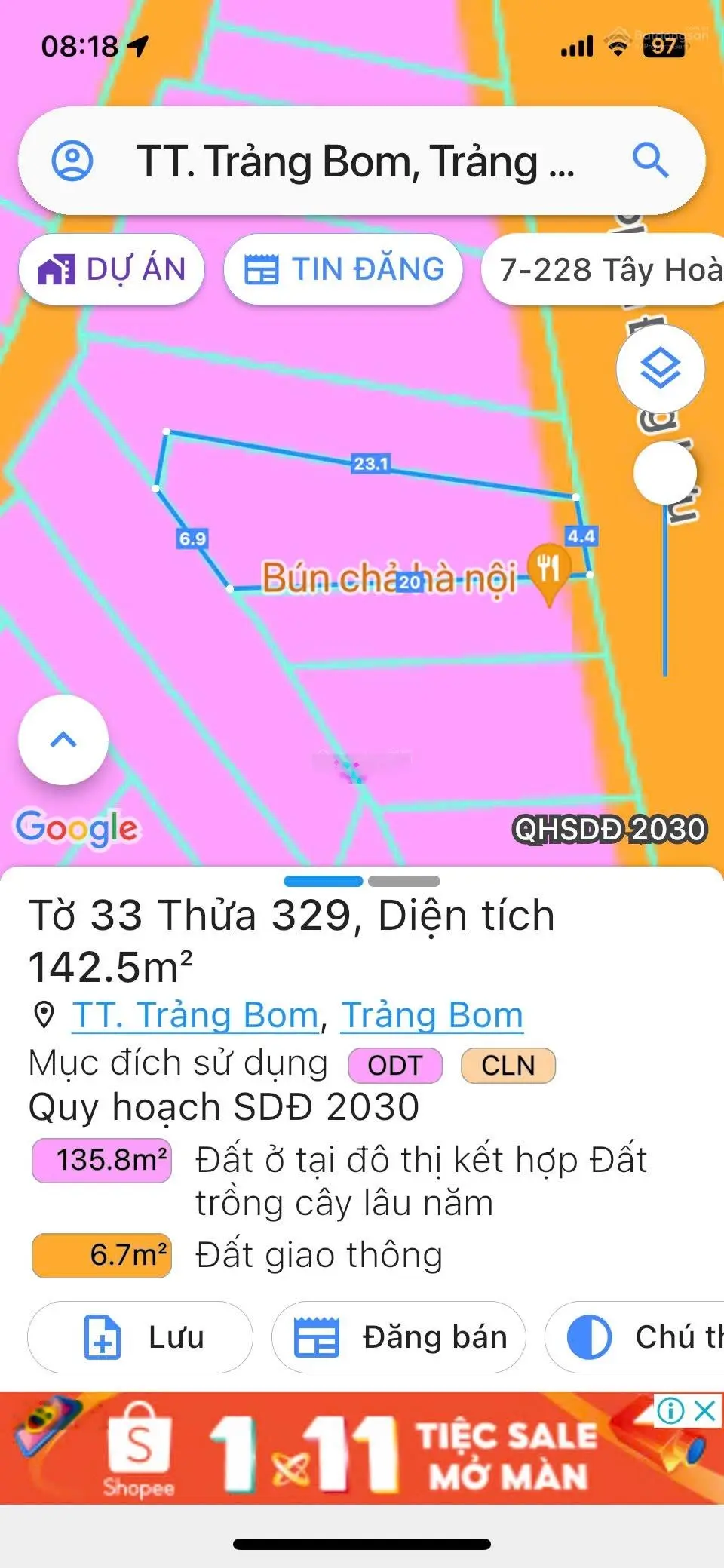 Bán nhà kinh doanh 142mv trung tâm thị trấn Trảng Bom Đồng Nai
