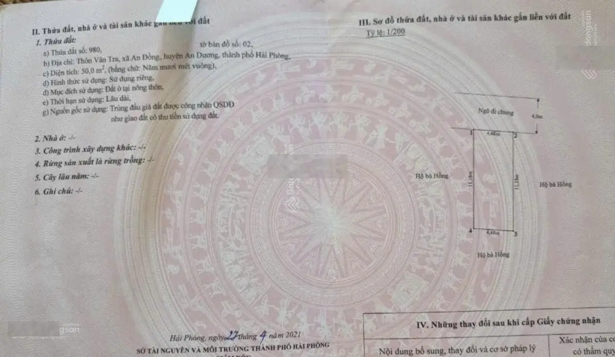 Bán đất Bãi Huyện, Vân Tra An, Đồng, An Dương đường 4m thông thoáng vị trí đẹp giá chỉ 1,42 tỷ