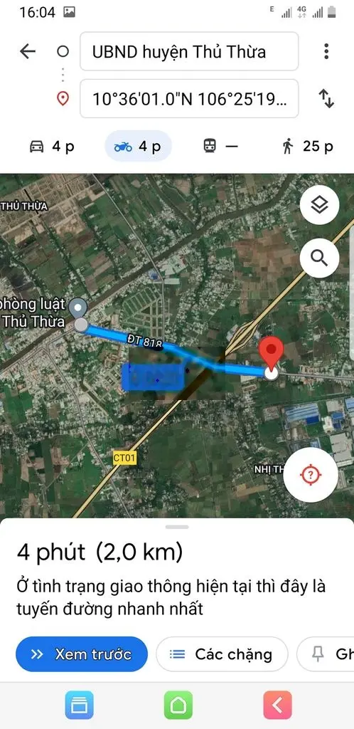 đất mặt tiền đường trục chính ĐT 818 vào Thủ thừa