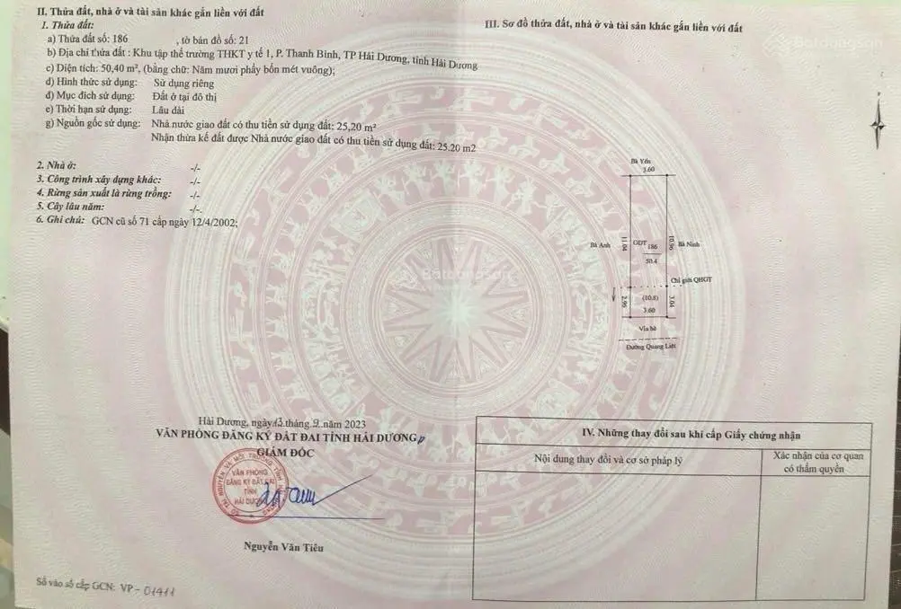 Bán lô đất mặt phố Quang Liệt - Thanh Bình - TP Hải Dương